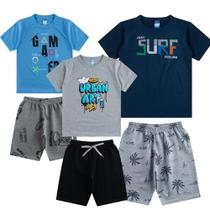 Kit 3 Conjuntos Infantil-Juvenil Sortido Camisetas Estampadas e Bermudas Masculinas Menina