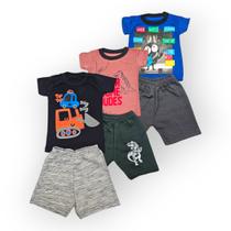 Kit 3 conjuntos infantil manga curta verão personagens menino