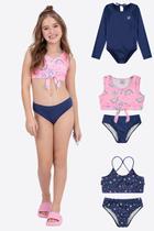 Kit 3 Conjuntos Infantil Marinho Menina Praia e Piscina
