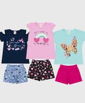 Kit 3 Conjuntos Infantil Menina Blusa e Short Verão Kit 3 Conjuntos Infantil Menina Blusa e Short Verão