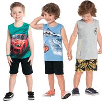 Kit 3 Conjuntos Infantil Menino Verão Bermuda e Regata Kyly Kit 3 Conjuntos Infantil Menino Verão Bermuda e Regata Kyly