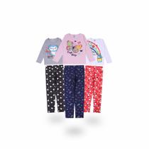 Kit 3 Conjuntos Infantis Feminina Com Blusas Meia Estação e Calças Leg Estampadas de Inverno