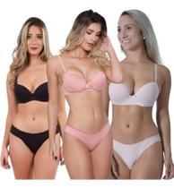 Kit 3 Conjuntos Lingerie Básico Microfibra Calça Soutien Kit 3 Conjuntos Lingerie Básico Microfibra Calça Soutien