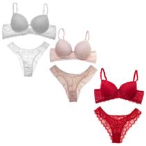 Kit 3 Conjuntos Lingerie Calcinha Sutiã Bojo Casual - calcinhas.com