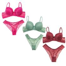 Kit 3 Conjuntos Lingerie Calcinha Sutiã Bojo Casual - calcinhas.com