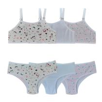 Kit 3 Conjuntos Lingerie Infantil Calcinha e Top Algodão