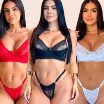 Kit 3 Conjuntos Lingerie Sem Bojo Com Aro Calcinha Fio Dental Revenda Moda Intima