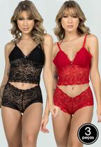 Kit 3 Conjuntos Lingerie Vekyo Espera Marido Rendado