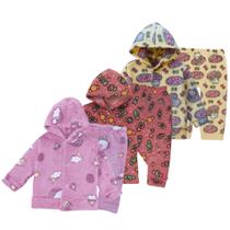 Kit 3 Conjuntos Moletom Capuz Bebê Soft Peluciado Inverno