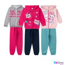 Kit 3 Conjuntos Moletom Roupa Inverno Infantil Menina C/capuz