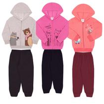 Kit 3 Conjuntos Moletons Femininos Infantil Flanelado Frio Quentinho Zíper Kit 3 Conjuntos Moletons Femininos Infantil Flanelado Frio Quentinho Zíper