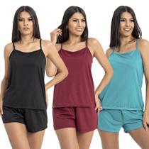 Kit 3 Conjuntos Pijama Feminino Curto Baby Doll Fresquinho