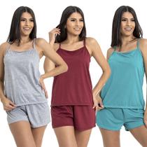 Kit 3 Conjuntos Pijama Feminino Curto Baby Doll Fresquinho