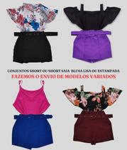 Kit 3 Conjuntos Plus Size Feminino Shorts Cinto Cintura Alta 2105 Kit 3 Conjuntos Plus Size Feminino Shorts Cinto Cintura Alta 2105