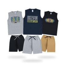 Kit 3 Conjuntos Regata Machão Infantil Masculino Menino Verão 10 ao 16 Anos