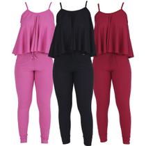 Kit 3 Conjuntos Ribana Blusa Godê Calça com Bolsos