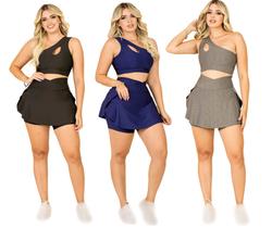 Kit 3 Conjuntos Short Saia e Top Cropped Feminino Fitness Moda Evangélica Academia Treino Ginástica Musculação The Start