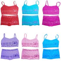 Kit 3 Conjuntos Top Ajustável + Short Menina Infantil Juvenil Cores Sortidas Confort