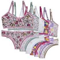 kit 3 Conjuntos Top e Calcinha Juvenil Lingerie Estampado Moda Infantil Menina Moça Cotton Algodão