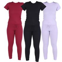 Kit 3 Conjutos Ribana Blusa Manga Curta Calça com Bolsos