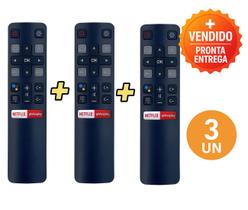 Kit 3 Controle Remoto Universal Compatível Smart TV LED TCL E Botoes Funções De Atalho Netflix