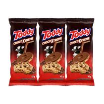 Kit 3 Cookies Toddy ChocoXTreme Sabor Baunilha com Gotas de Chocolate 47g