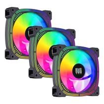 Kit 3 Cooler Fan Led Rainbow RGB 120mm para Gabinete Computador Desktop Revenger G-VR336