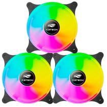 Kit 3 Cooler Fan Led Rgb Rainbow 120mm 12v C3t Series Gamer Ventoinha para Gabinete