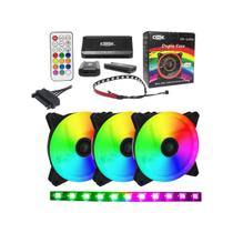 Kit 3 Cooler Led 120mm Rgb Fita Led E Controle Dx-123w Kit 3 Cooler Led 120mm Rgb Fita Led E Controle Dx-123w
