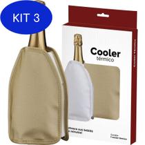 Kit 3 Cooler Térmico Bolsa Térmica Vinho Espumante Dourado