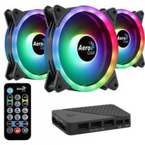 Kit 3 Coolers Duo 12 Pro Argb + Hub + Controle Aerocool