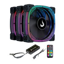 Kit 3 Coolers Gamer Rise Mode Aura Pro ARGB 5V 120mm Silencioso 1650RPM com Controladora