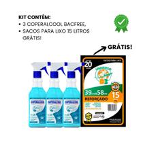 Kit 3 Coperalcool Bacfree Oceano Limpador, 20 Sacos de Lixo 15 Litros