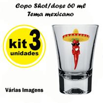 Kit 3 Copinhos Tequila Dose Tema Mexicano - Vidro