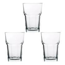 Kit 3 Copo de Vidro Servir Bebidas Refrigerante Sucos Leite Café Água Decorar Ambiente Eventos Festas Celebração Utensílio Doméstico Cozinha Bar 350ml