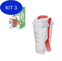 Kit 3 Copo Para Salada Com Garfo E Reservatório Para Molhos Dietas