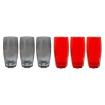 Kit 3 Copo Vermelho + 3 Copo Cinza Florida Mesa Posta 370ml Kit 3 Copo Vermelho + 3 Copo Cinza Florida Mesa Posta 370ml