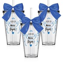Kit 3 Copos 550 Ml Lembrança Personalizada Pajem Em Acrílico