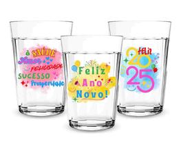 Kit 3 Copos Americanos 190Ml Colorido Estampa Ano Novo Vidro Kit 3 Copos Americanos 190Ml Colorido Estampa Ano Novo Vidro