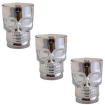 Kit 3 Copos Caneca Caveira Crânio 510ml Cinza Chopp Vidro