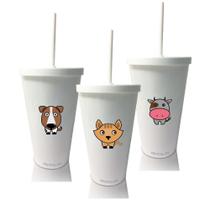 Kit 3 Copos Com Tampa E Canudo Animais Para Dia Das Crianças Kit 3 Copos Com Tampa E Canudo Animais Para Dia Das Crianças