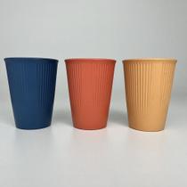 Kit 3 Copos De Bambu Fibra 300ml Cores Sortidas