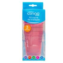 Kit 3 copos de transição 250ml rosa clingo