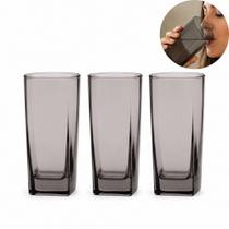 Kit 3 copos de vidro 315ml texas cinza luxo quadrado conjunto para água suco drinks bebidas cozinha moderna