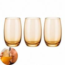 Kit 3 copos de vidro 475ml taca california âmbar conjunto retrô para drinks suco água refrigerante bar casa