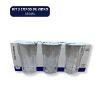 Kit 3 Copos de Vidro Casa Blanca 350ml Transparente para Sucos Refrigerantes Vitaminas Drinks