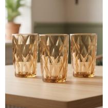 Kit 3 Copos de Vidro Diamond Collection 370ml Color Ambar Kit 3 Copos de Vidro Diamond Collection 370ml Color Ambar
