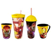 Kit 3 Copos e 1 Caneca Homem de Ferro Iron Man Infantil Plasútil