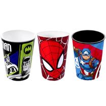 Kit 3 copos Super Heróis Homem Aranha Batman e Capitão América Kit 3 copos Super Heróis Homem Aranha Batman e Capitão América