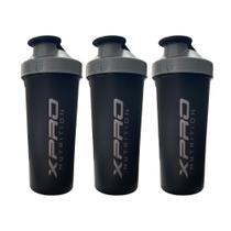 Kit 3 Coqueteleira Shakeira Xpro Nutrition Preto 600ml Academia Treino Musculação Shake Exclusiva
